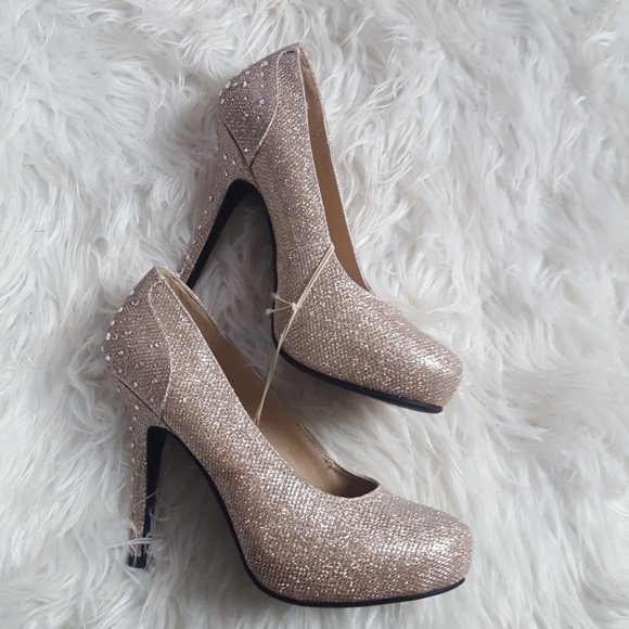 Champagne gold heels sparkly shiny 7.5 - Picture 5 of 5